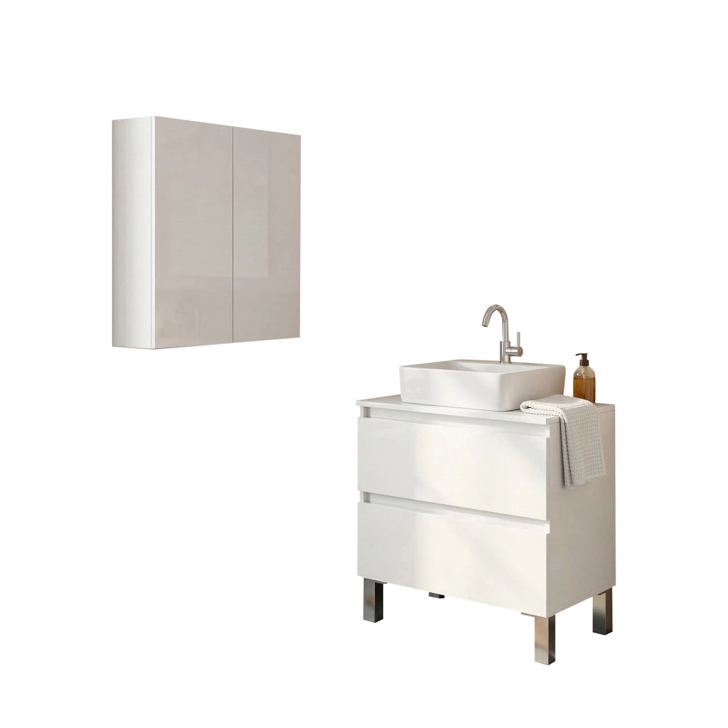 Capizzi, set Mobili Bagno 2 Cassetti, Bianco Lucido