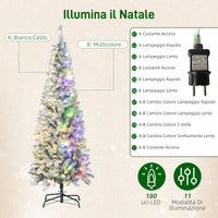 Albero di Natale Innevato 180 cm 479 Rami con 180 Luci LED Colorate Verde e Bianco