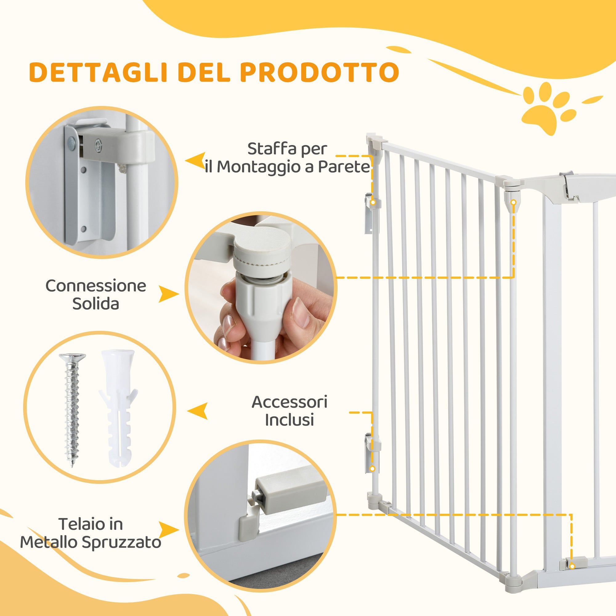 Cancelletto per Cani con Chiusura Automatica 180x3x74,5 cm in Metallo e Plastica Bianco