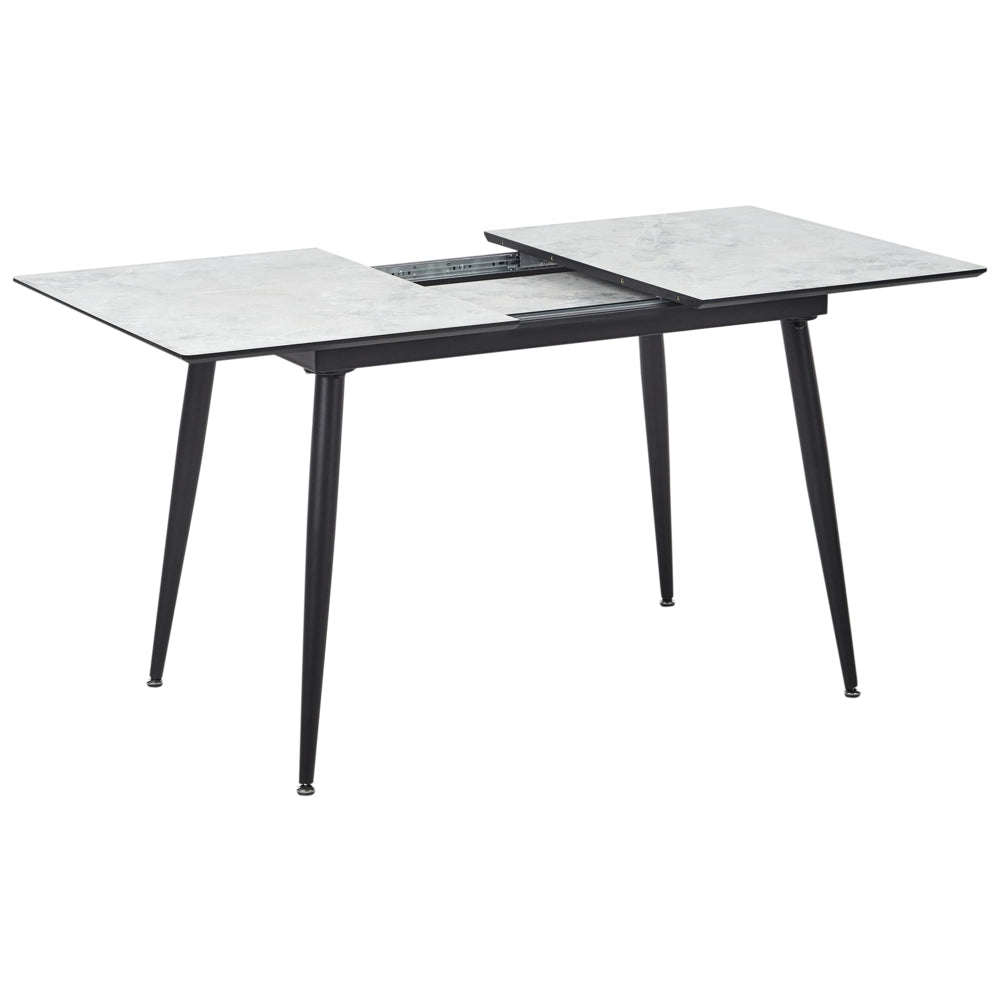 Tavolo da Pranzo Nero Bianco MDF Ferro 120/150 x 80 cm Bianco Effetto Marmo Piano Allungabile Gambe in Metallo Rettangolare Design Moderno