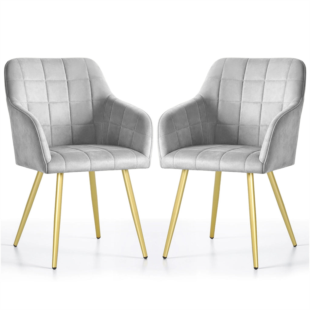 Set di 2 Sedie imbottite con cuciture quadrate LUXANO Grigio gambe oro