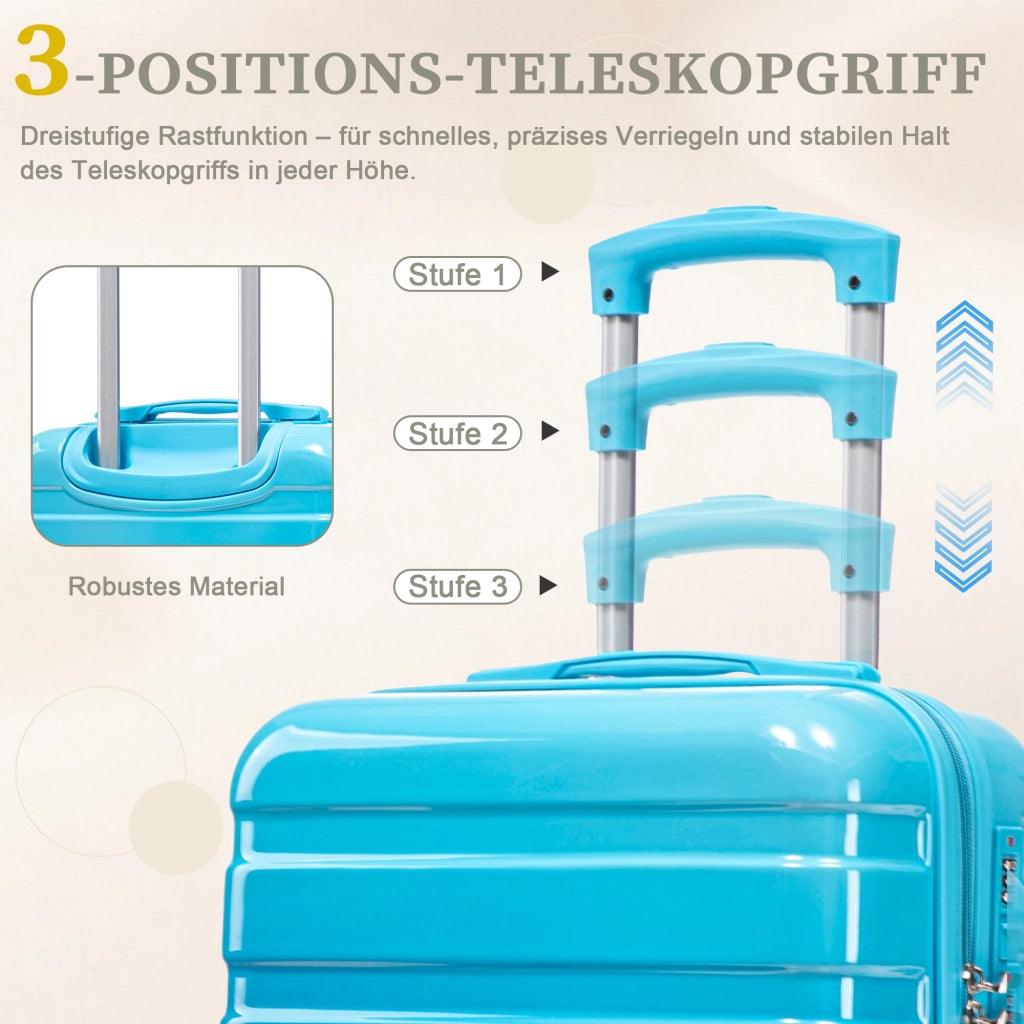 Set composto da due valigette girevoli in PC da 14"/20" con lucchetto a combinazione e trousse per cosmetici da 14" (blu)
