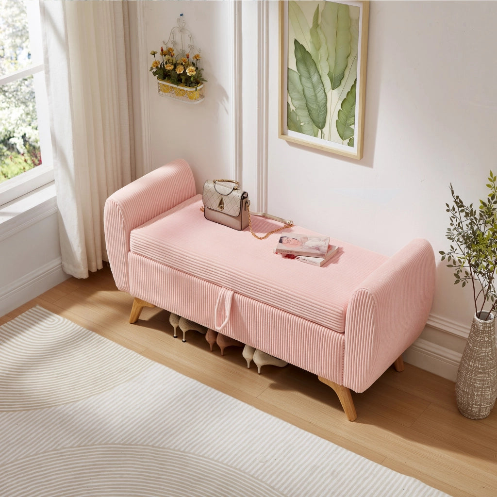 Panca contenitore pieghevole in velluto a coste rosa