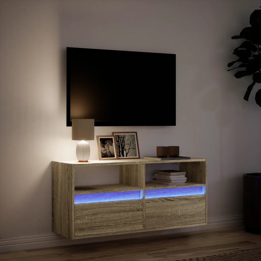 Mobile TV a Parete con Luci LED Rovere Sonoma 100x31x45 cm 852336