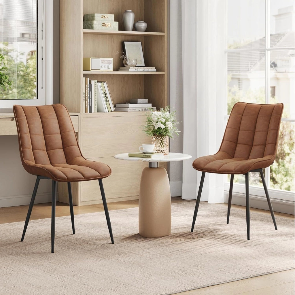 Sedie da Pranzo con Schienale senza Braccioli Sgabello in Ecopelle per Cucina Marrone Chiaro BH207hbr-2