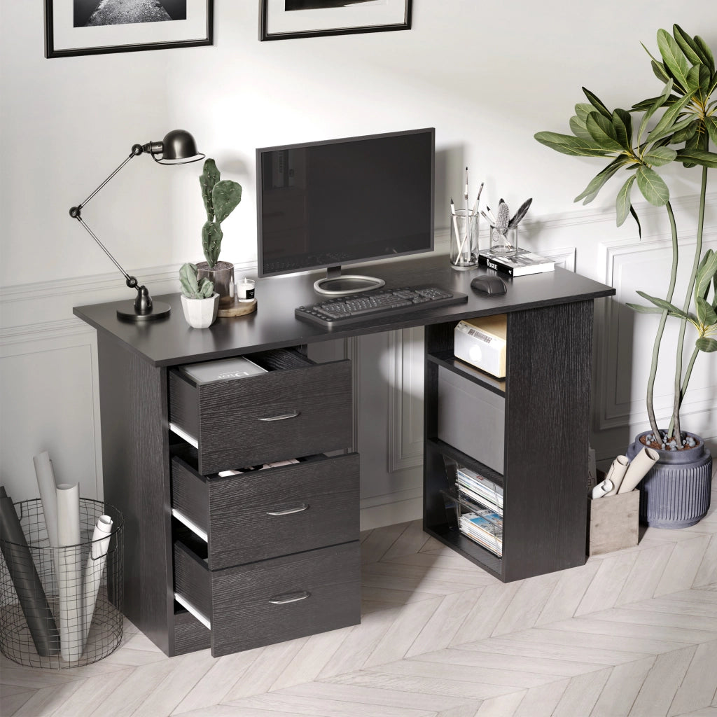 Scrivania PC con Ripiani e Cassetti ¨C zephmum ¨C Legno MDF, Nera, 120x49x72 cm