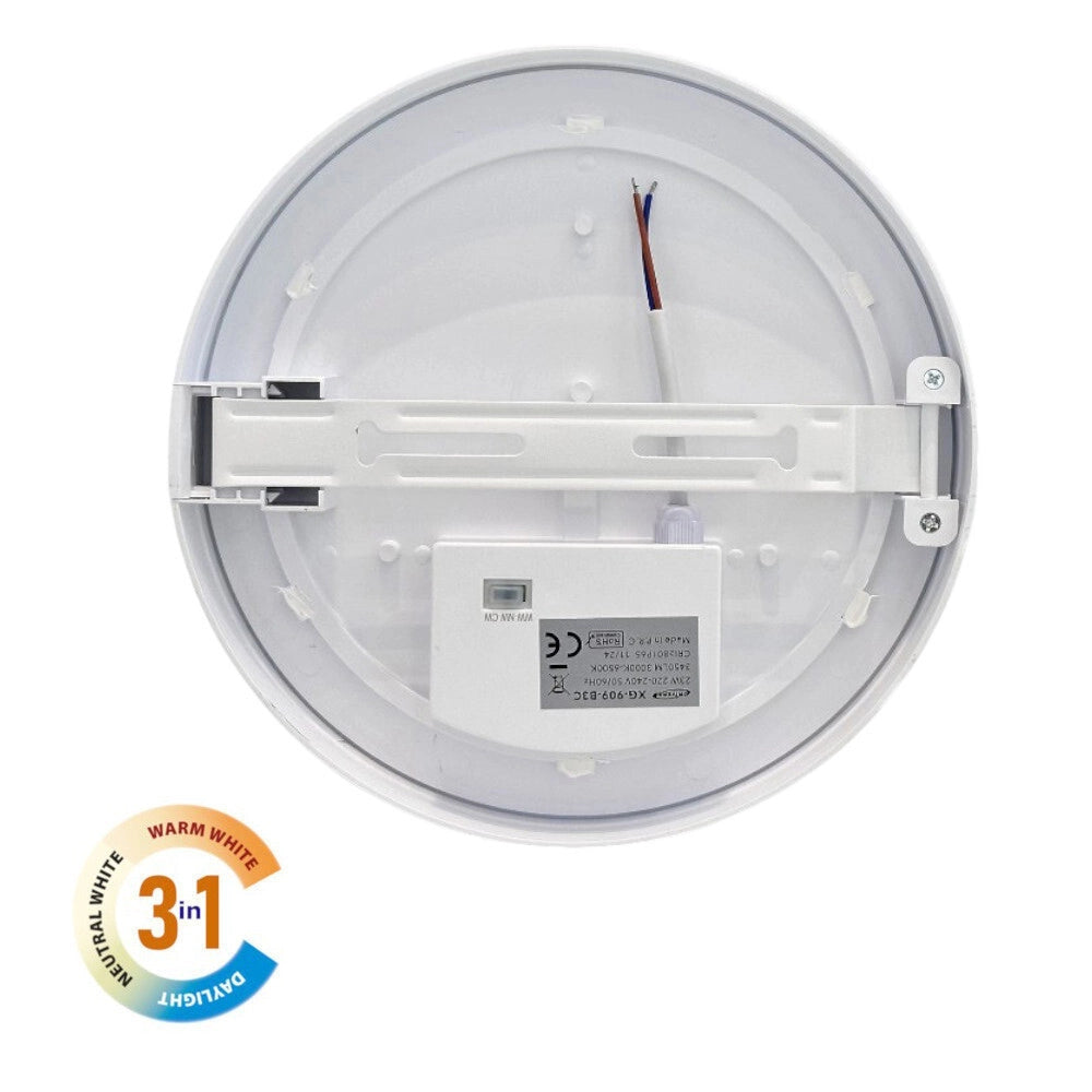 Trade Shop - Applique A Led Da Parete Plafoniera Soffitto Tonda 23 Watt Cct Switch Ip65 Xg-909-3c -