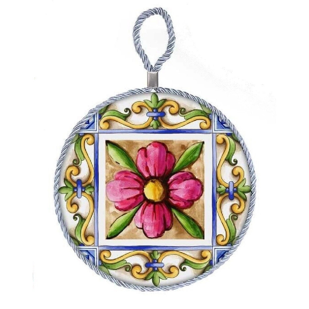 Trade Shop - Quadro Quadretto Piastrella In Ceramica Porcellana Tondo 16 Cm 6 Decori 828928 -