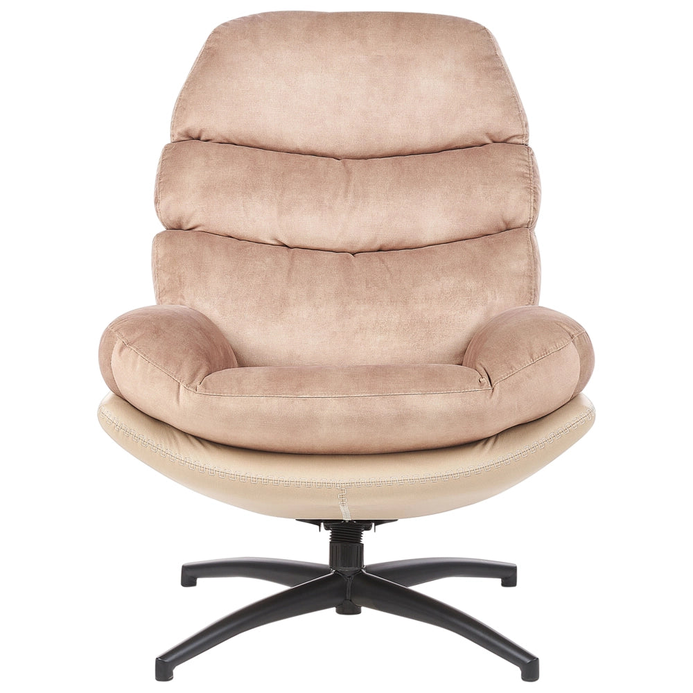Poltrona girevole con poggiapiedi Velluto beige Base singola Seduta imbottita