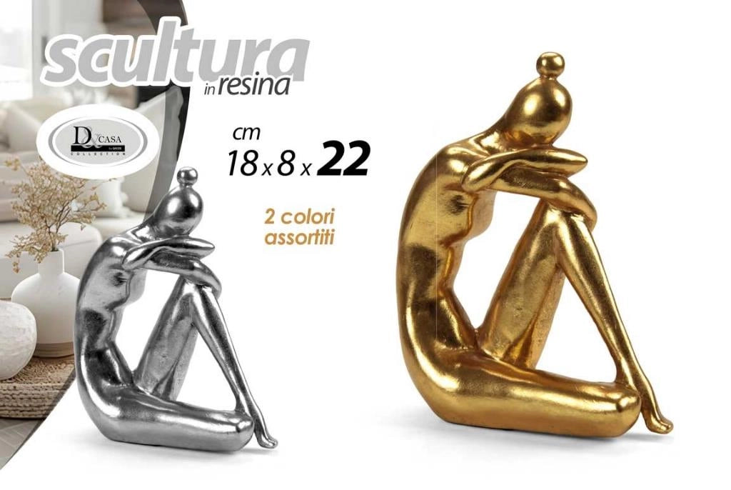 1 Pezzo Scultura in Resina Donna Oro o Argento 18 x 8 x 22 cm 2 Colori
