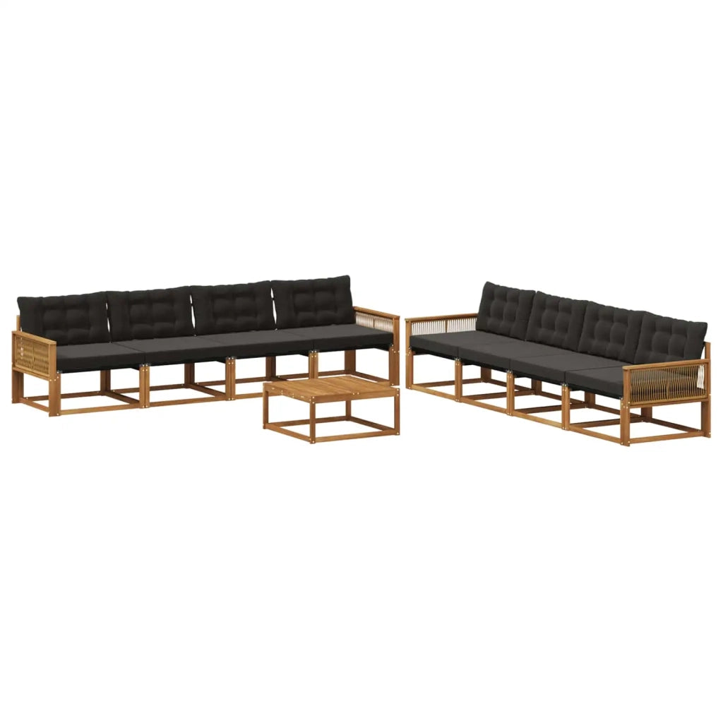 Set di divani da esterno con cuscino 9 pcs Naturale e Nero
