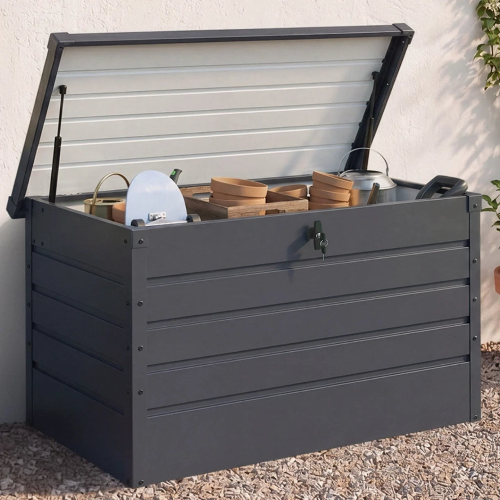 IDMarket - Baule contenitore metallico con serratura grigio antracite per giardino 350L