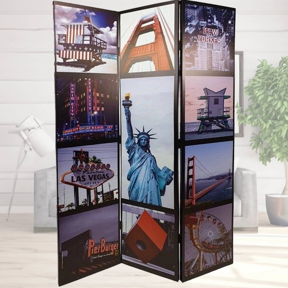 Trade Shop - Paravento Separe Divisorio Con 3 Pannelli 180x120cm Stampa Fronte Retro New York -