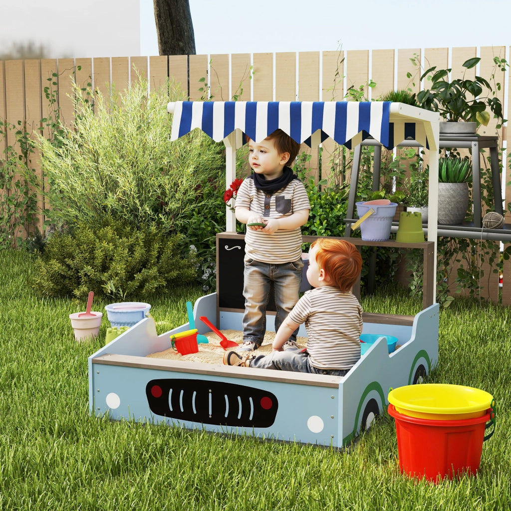 Sandbox con tettoia, panchina e lavagna ¨C zephmum ¨C 104x108x90 cm, blu