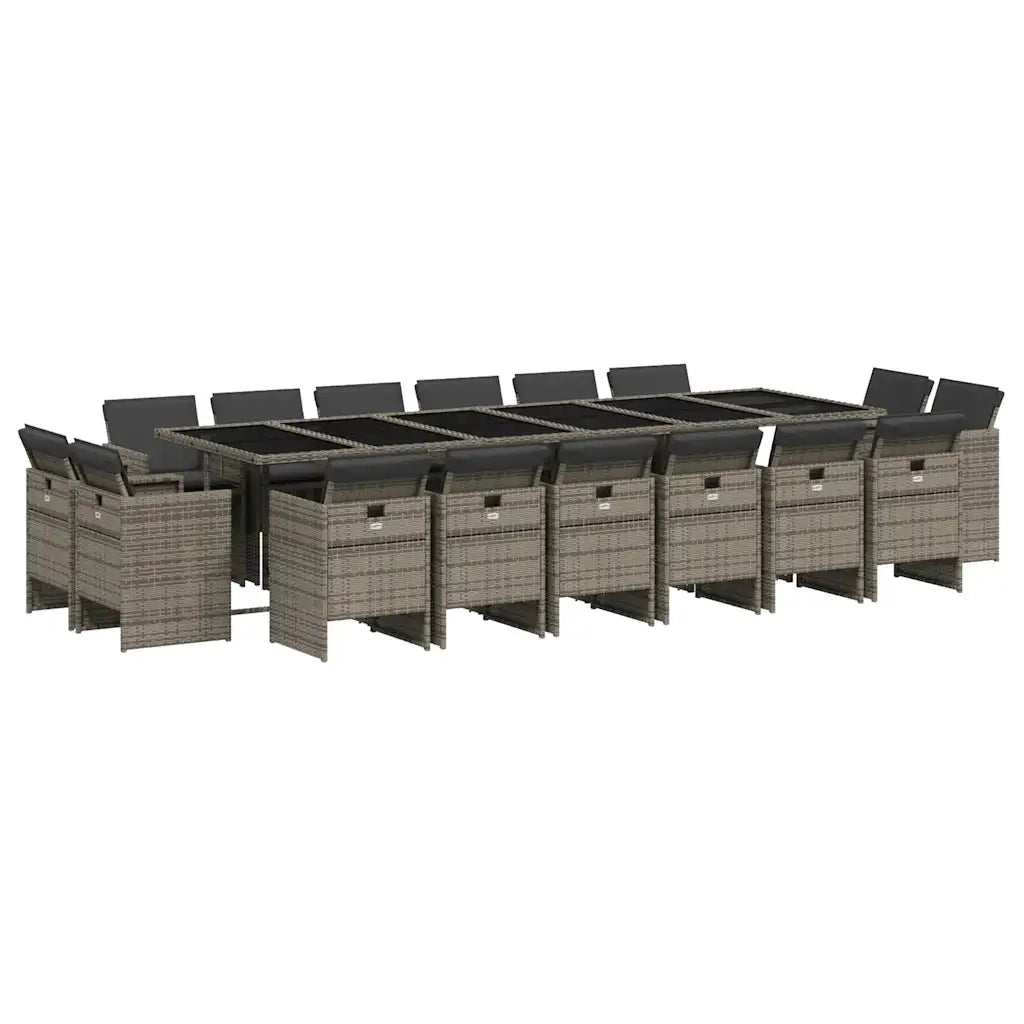 Set da Pranzo da Giardino 17pz con Cuscini Grigio in Polyrattan