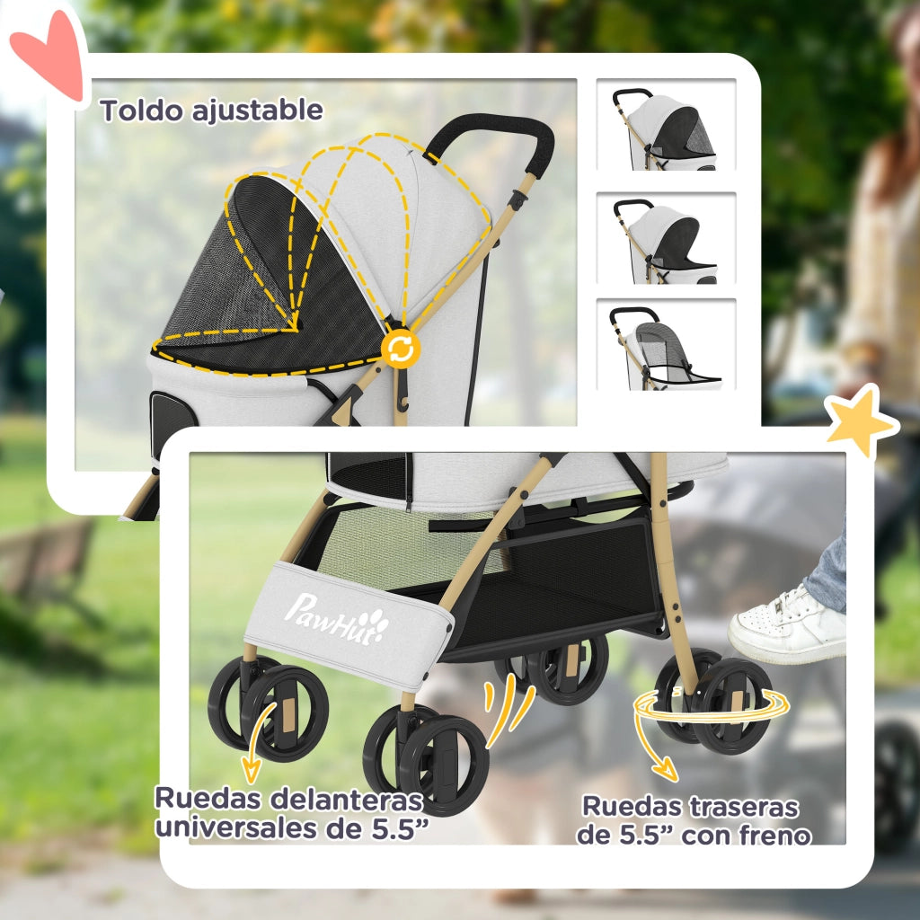 Passeggino per Animali Domestici ¨C Xylo ¨C 2 Porte Finestra a Rete Cestino 80x44,5x97cm Grigio