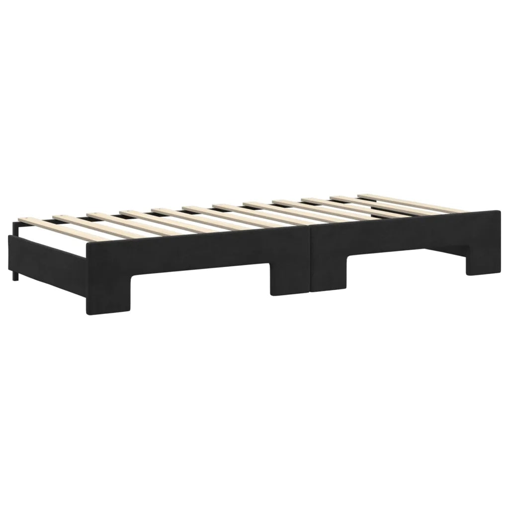 Divano Letto Estraibile con Cassetti Nero 90x200 cm in Velluto