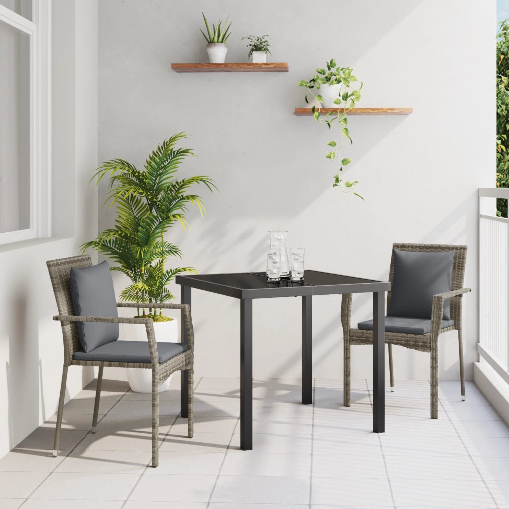 Set da pranzo da giardino 3 pezzi con cuscini Grigio Polirattan