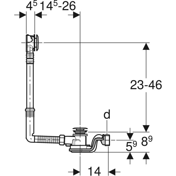 Sifone colonna vasca da bagno Geberit con comando a pulsante PushControl, d52, lunghezza 26 cm, con accessori di completamento