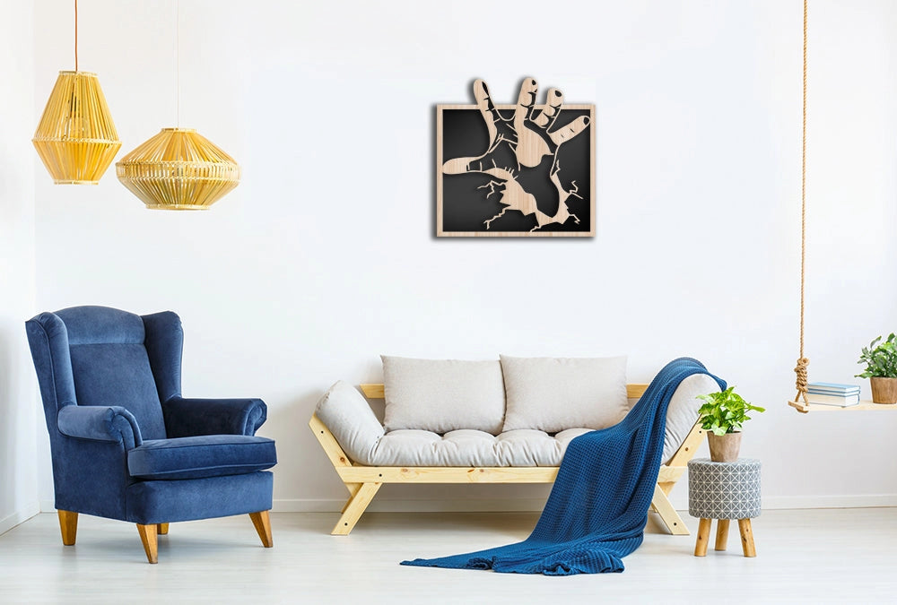 HAND - Quadro arredo LASERCUT composito Legno e PVC Misura: 40x40 cm