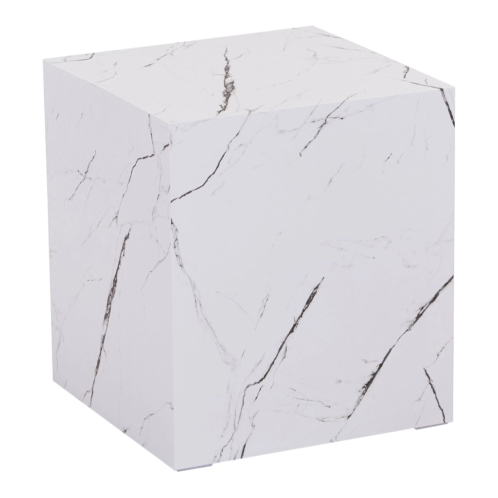 Tavolino Ellelu a Forma di Cubo 45 x 40 x 40 cm - Effetto Marmo Bianco [en.casa]