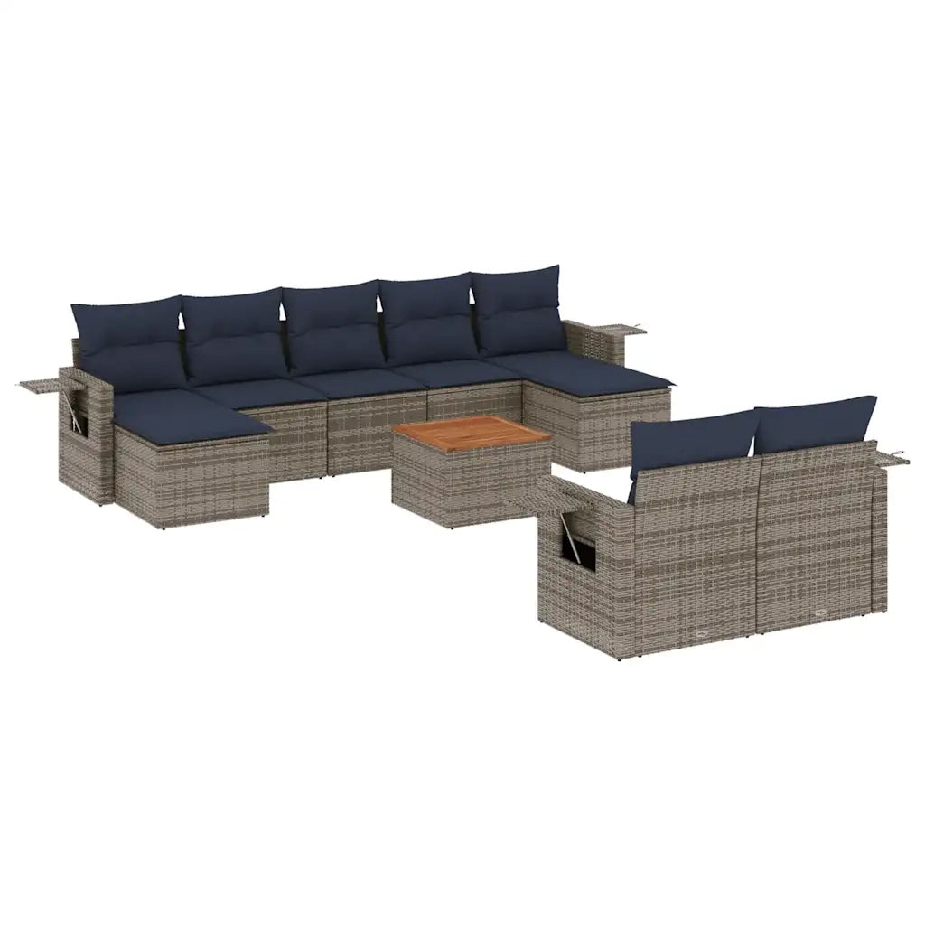 Set Divani da Giardino 10 pz con Cuscini Grigio in Polyrattan 3224780