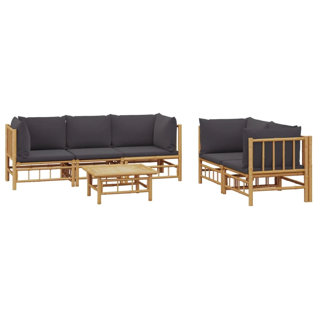 Set di mobili da giardino mobili da esterno 6 pezzi con cuscini in bambù grigio scuro 02_0016781