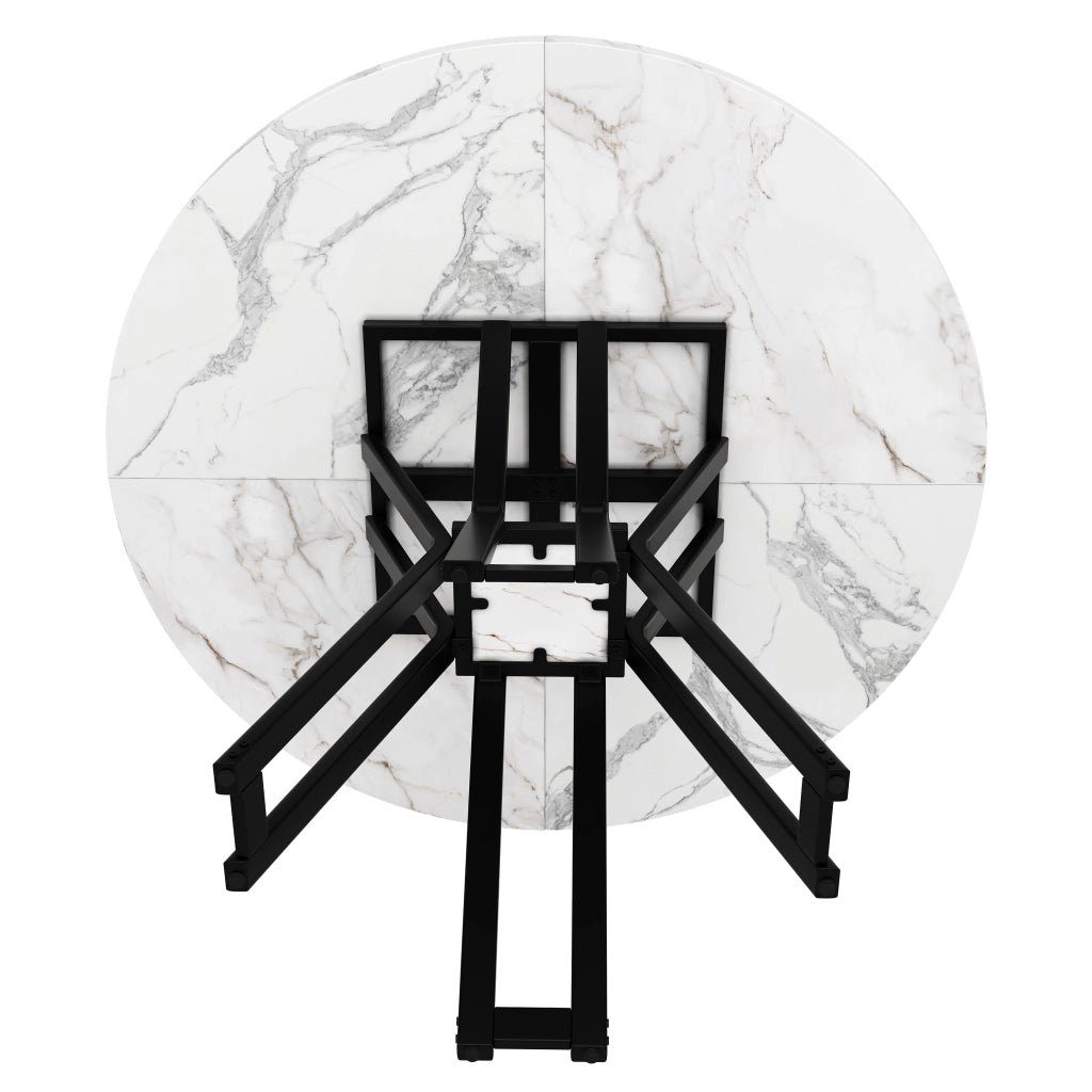 Tavolo da pranzo per 4 persone con piano in MDF effetto marmo e gambe in metallo, per soggiorno, nero, 100 × 100 × 76 cm