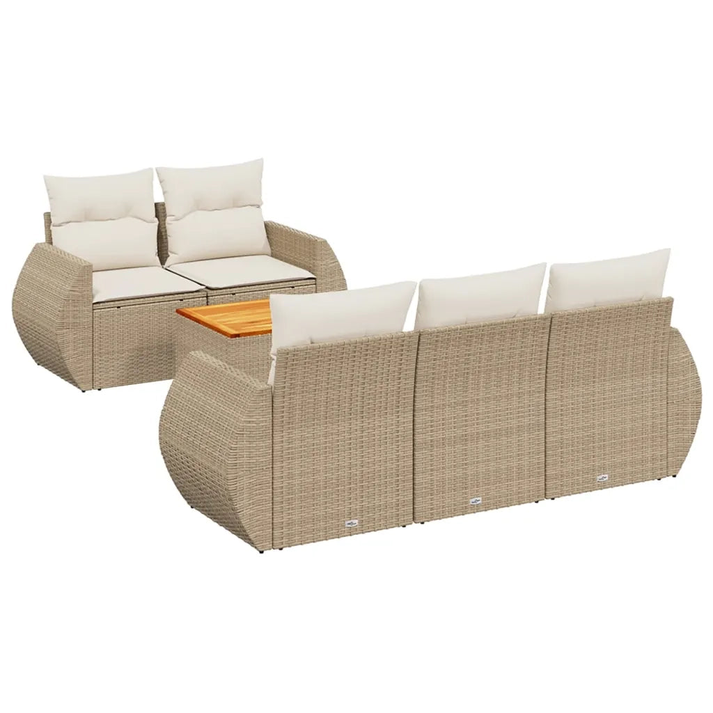 Set Divano da Giardino 6 pz con Cuscini Beige in Polyrattan