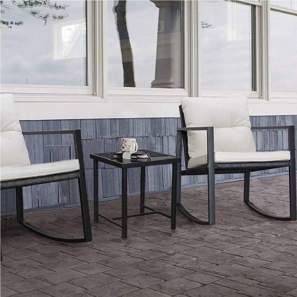Set Tavolo e Poltrone Dondolo da Esterno Giardino Polyrattan con Cuscini Lavabili