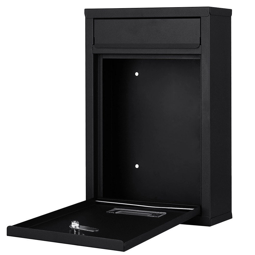 Trade Shop - Cassetta Postale Parete In Acciaio Buca Lettere Posta Esterno Con Chiave Nero -