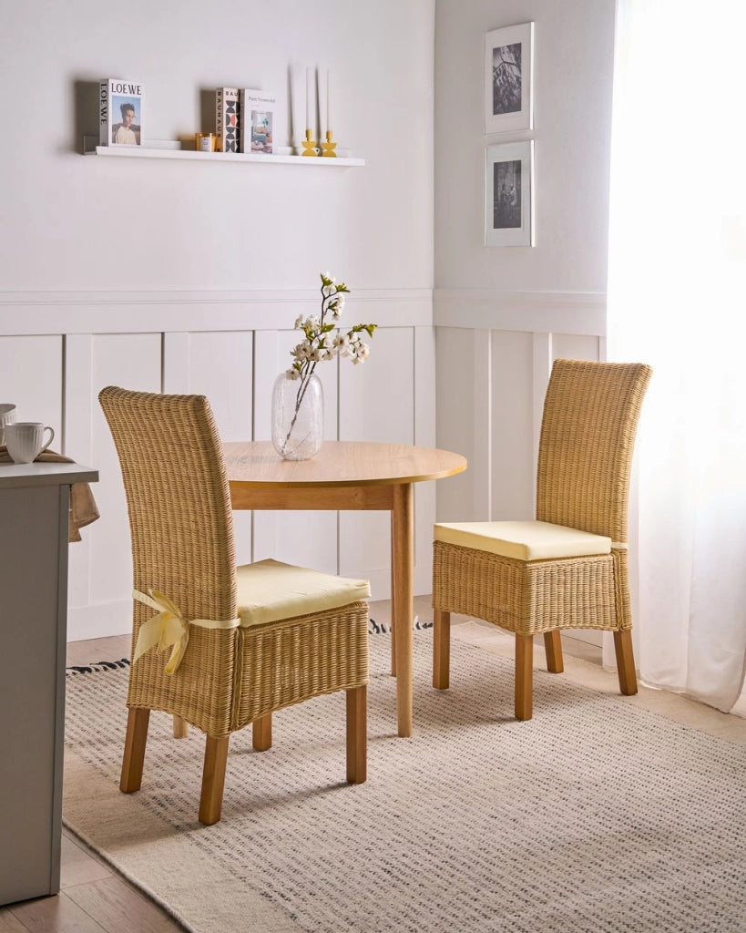 Set di 2 sedie da pranzo in rattan intrecciato con schienale alto per soggiorno colore naturale