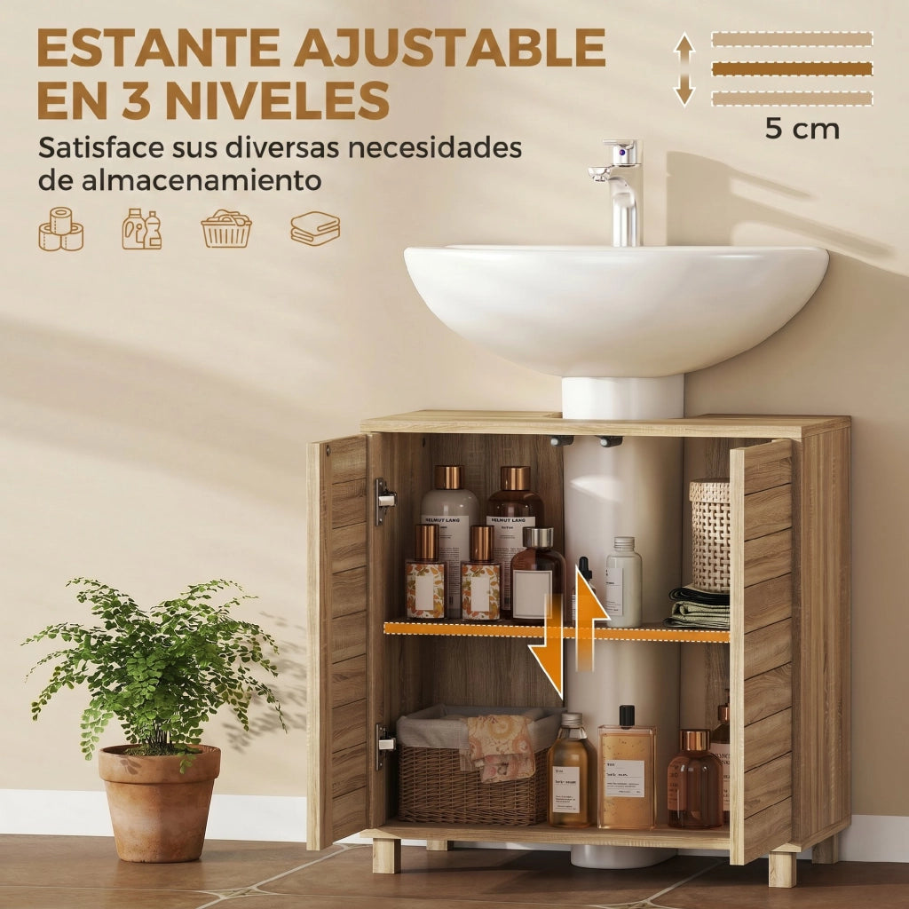 Mobile Bagno Sottolavabo con Ante a Listelli e Ripiano Regolabile ¨C Zephmum ¨C Bianco 60x30x