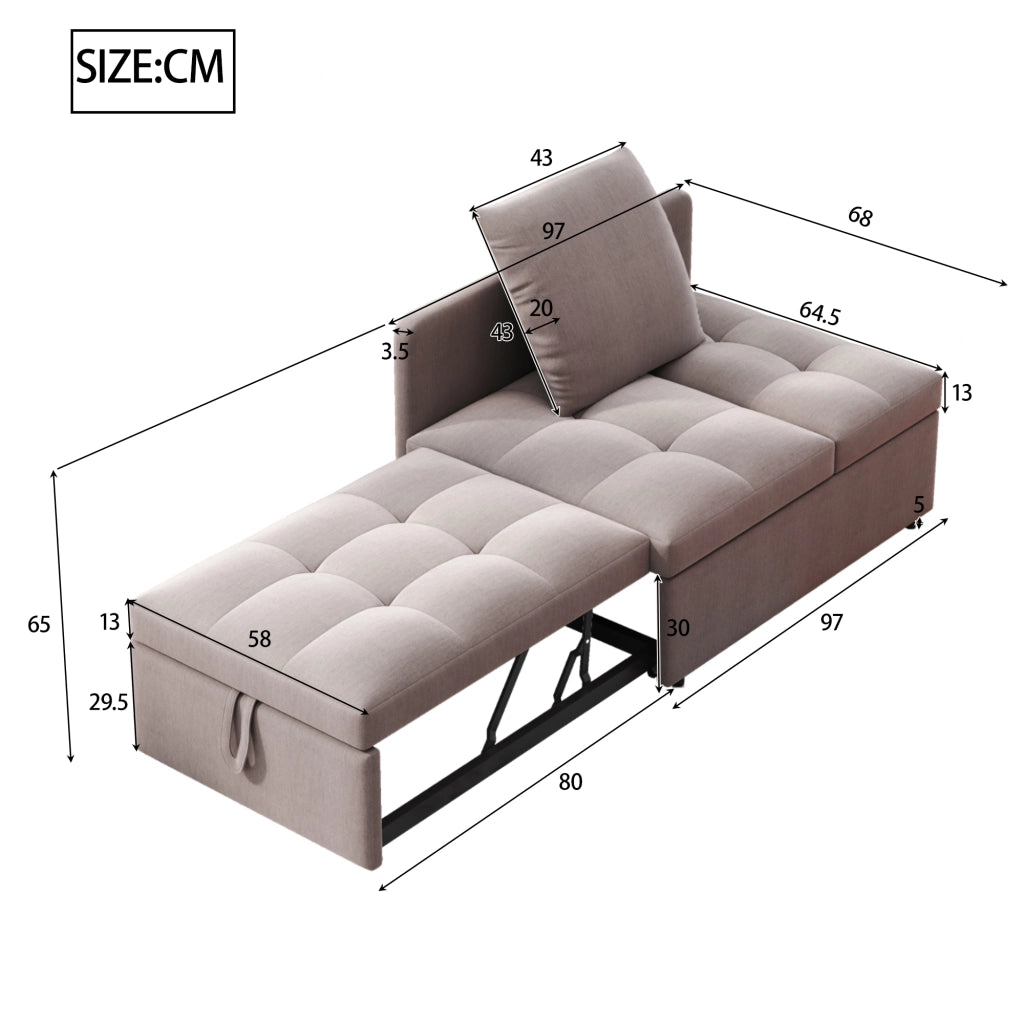 DIVANO LETTO 3 in 1 177x68x65 cm Grigio in lino con schienale regolabile