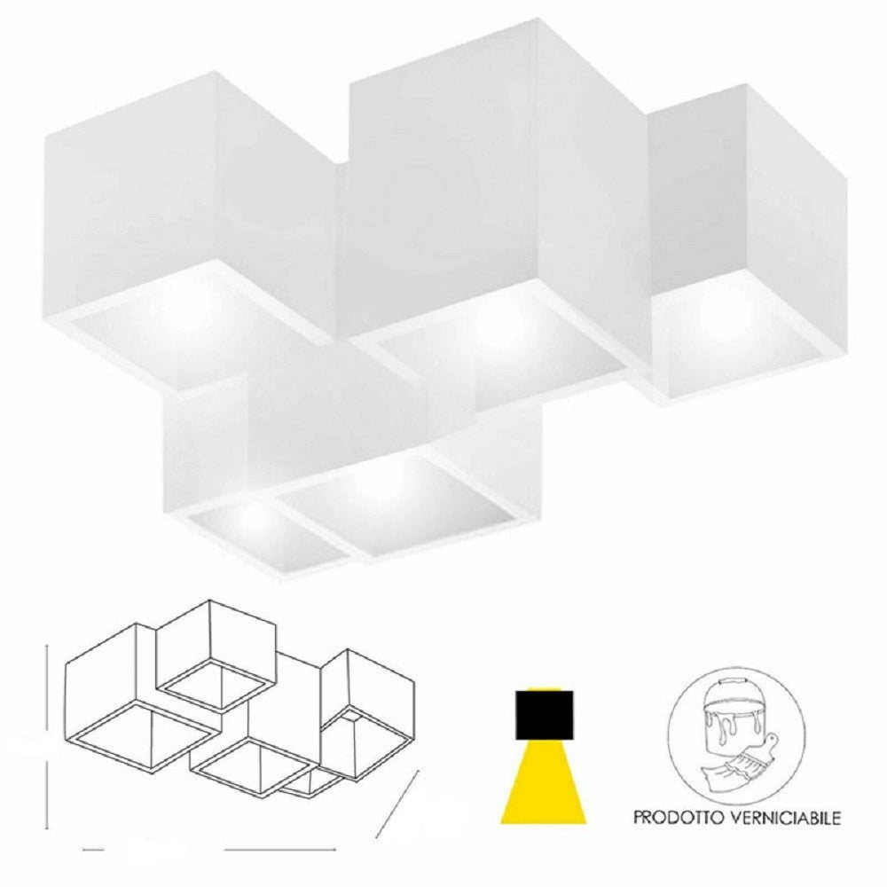 Trade Shop - Lampada In Gesso A 5 Cubi Da Soffitto Lampadario Supporto Faretti Gu10 Gs-c06-5 -