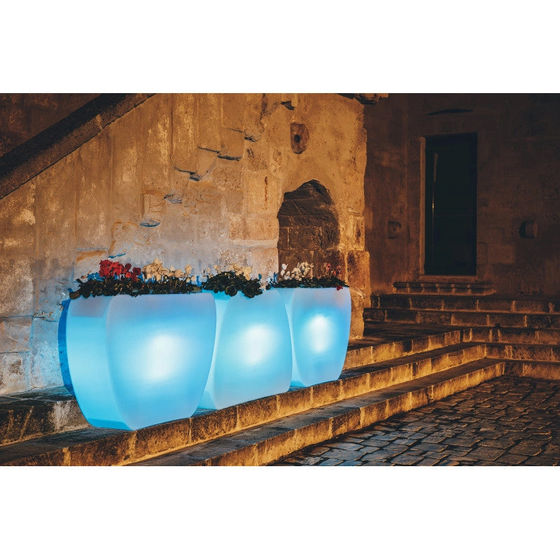 Vaso luminoso moderno di design 100x31 H80 in polimero resistente con LED blu per interno ed esterno - Made in Italy - Monacis