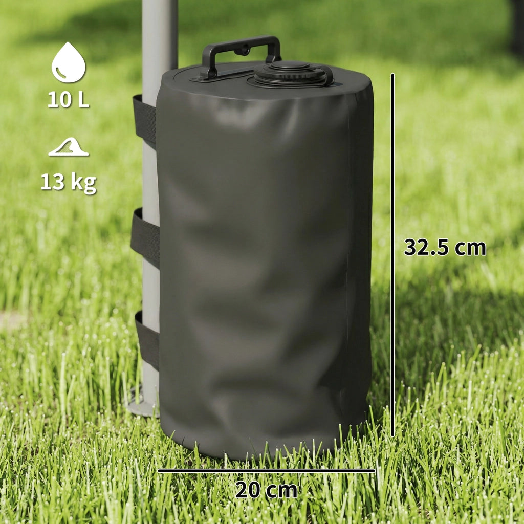 Set 4 Zavorre per Gazebo Ø20x32,5 cm con Maniglie e Cinghie a Strappo in Tessuto Plastica 500D Nero