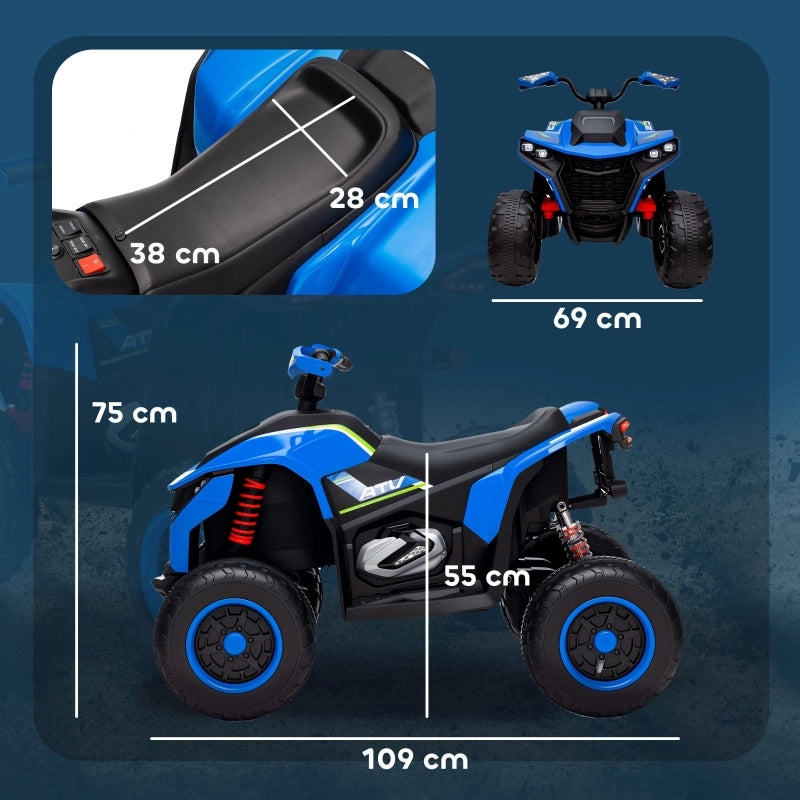 Quad elettrico per bambini, 3-6 km/h, fari a LED, musica, USB, per bambini dai 3 agli 8 anni, blu