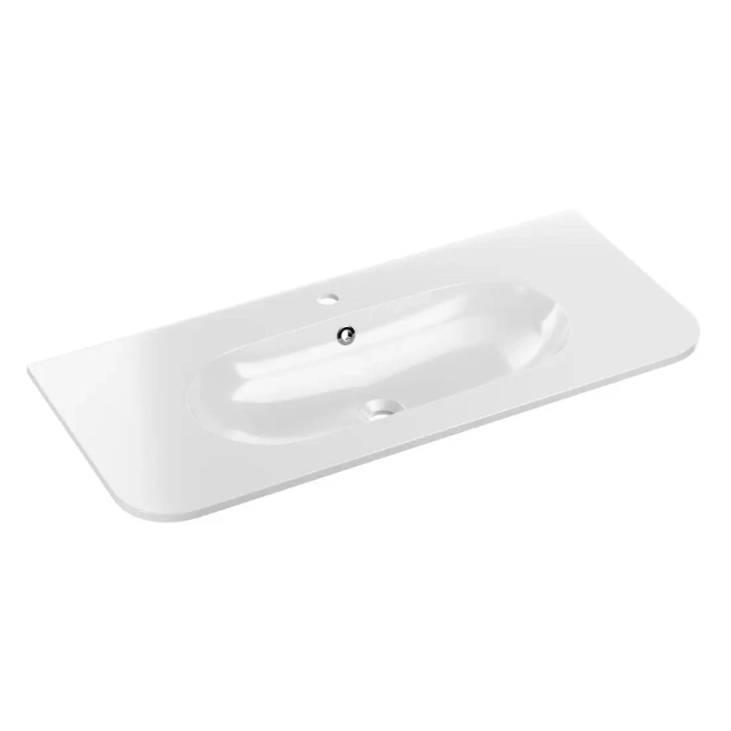 Lavabo da incasso LINEA 100 cm in resina minerale bianco lucido