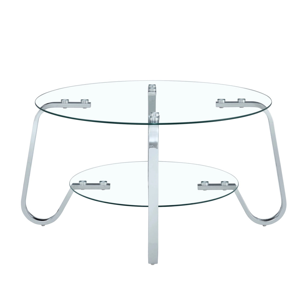 Tavolino da caffè 90.5x89.0x10.5 cm rotondo a 2 livelli in metallo argento