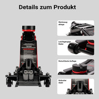 Martinetto idraulico 3 t 85-500mm Cric sollevatore a carrello con doppio pistone