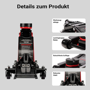 Martinetto idraulico 3 t 85-500mm Cric sollevatore a carrello con doppio pistone