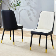 Sedia da pranzo con schienale ergonomico in PU e gambe metalliche antiscivolo Bianco nero
