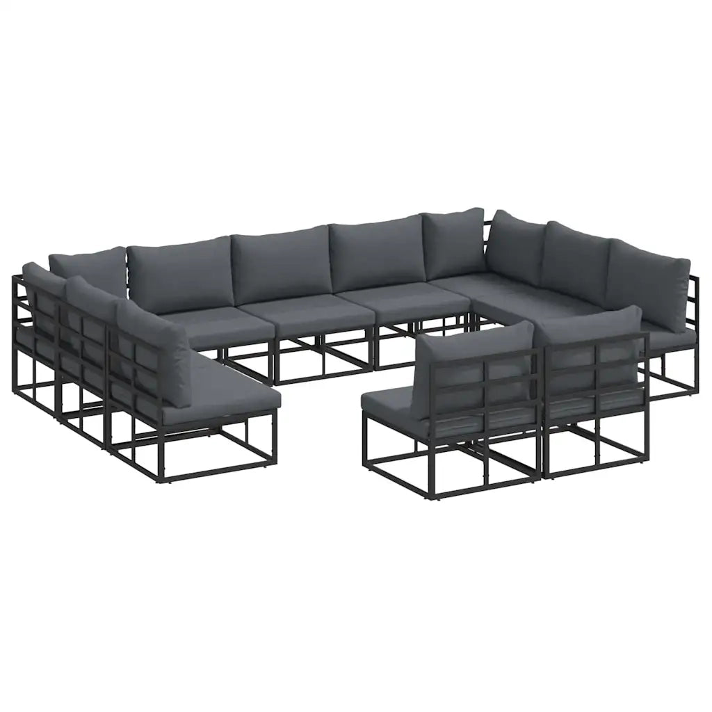 vidaXL Set Divano da Giardino con cuscino 11 pcs Nero Alluminio