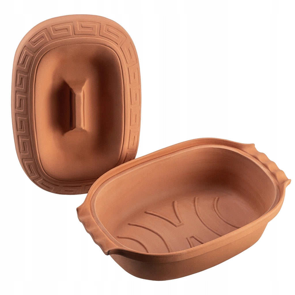 Vaso in terracotta KADAX Roman Clay Pot 5 L, forma ovale grande con coperchio.