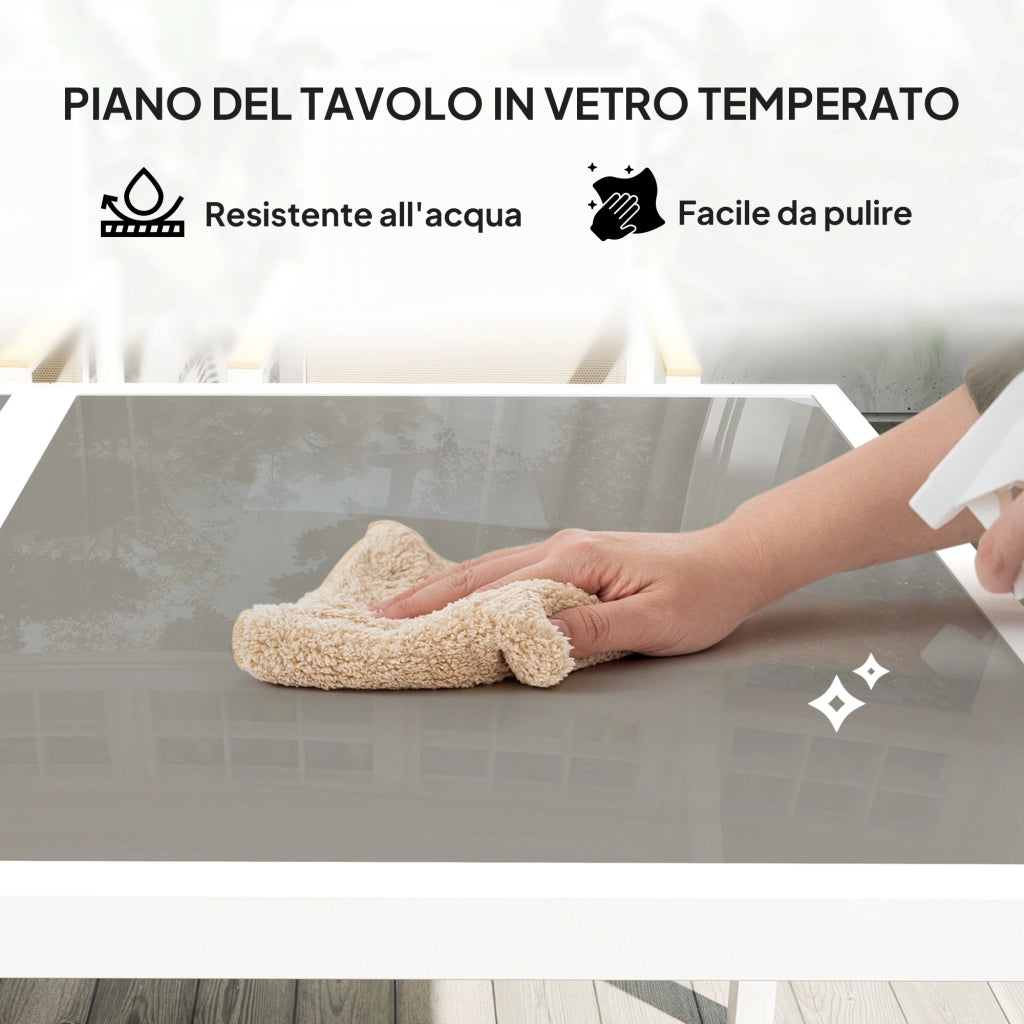 Set da Giardino con Tavolo da Pranzo in Vetro Rettangolare e 4 Sedie con Braccioli, Multicolore