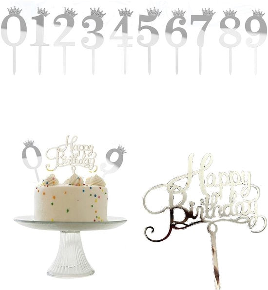 Decorazioni per Torta in Acril - Set di 11 - Personalizzabili - Disegno a Numeri 0-9 - Auguri di Compleanno - Sostenibili e Sicure - Effetto Specchio Lucido - Decorazioni per Torta