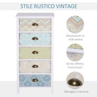 Cassettiera Mobiletto Vintage con 5 Cassetti Stile Shabby Bagno, Ingresso, Camera 46 × 34 × 97.5cm Bianco