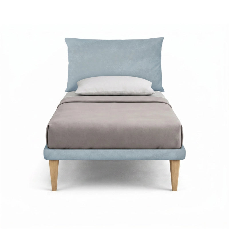 Letto imbottito Piazza e mezzo 120x190 cm Soft - Con rete,Microfibra,Azzurro