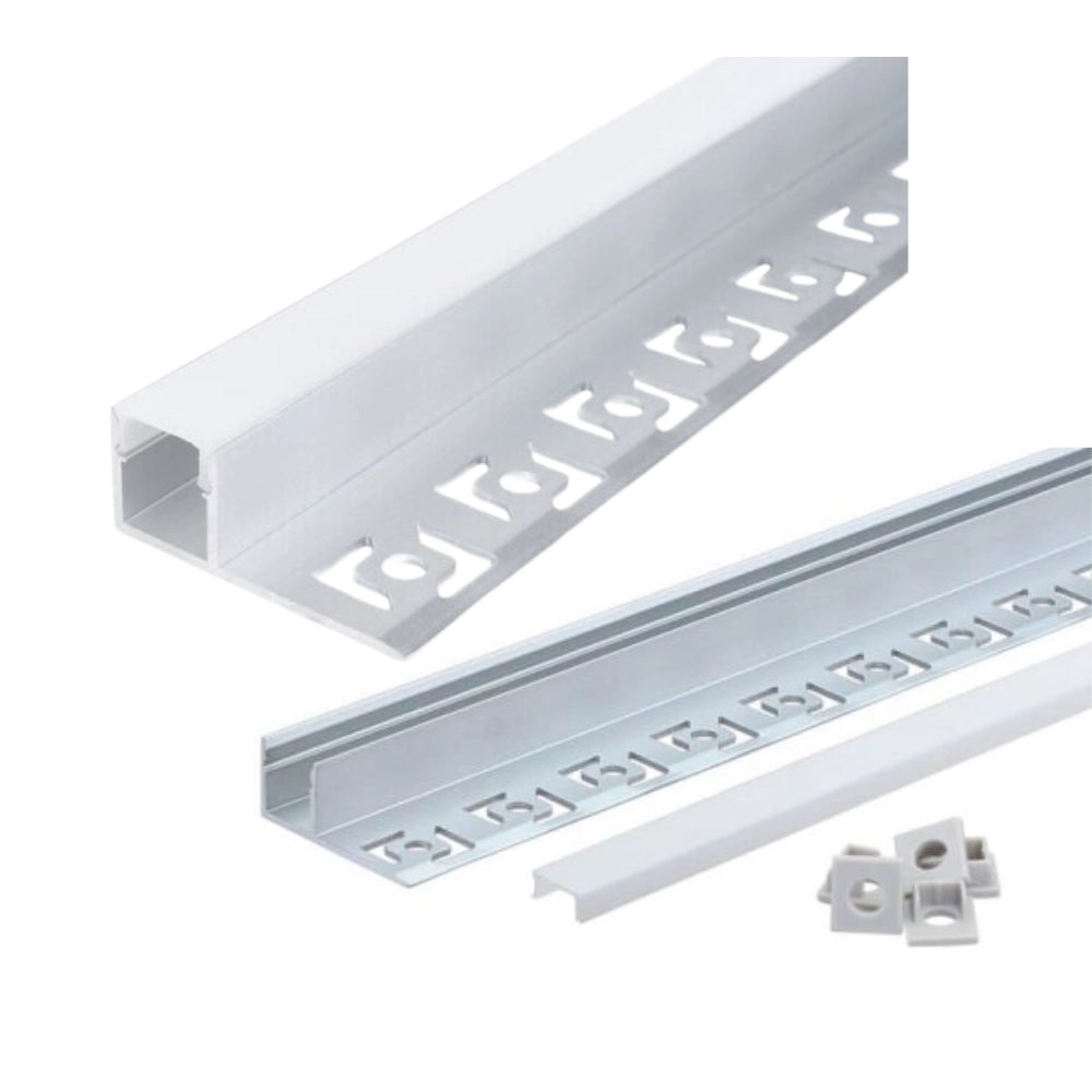 Profilo in alluminio per striscia led corpo argento copertura bianca 2 metri
